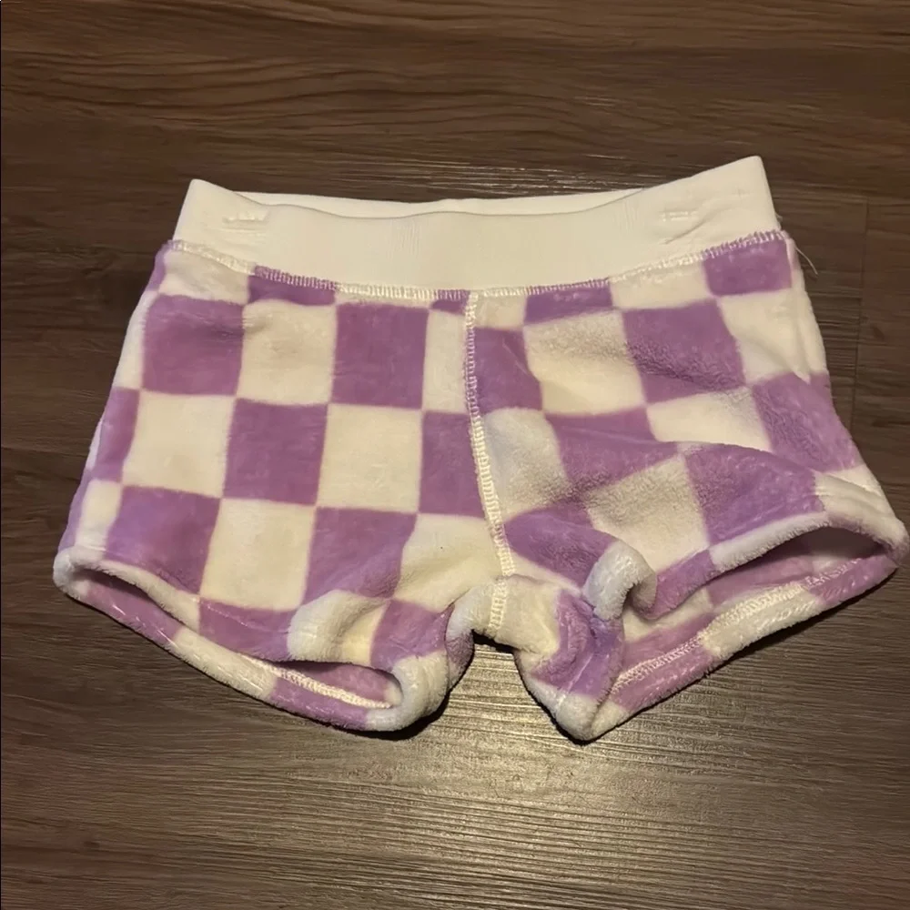 PJ Salvage for Kids New Purple and White Checkered Hoodie and Shorts Set - Picture 3 of 3